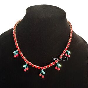💙 Betsey Johnson Cherry Charm Red Tennis Necklace